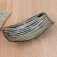 Natural Horn Serving Bowl or Home Accent,'Lucknow Stripes'