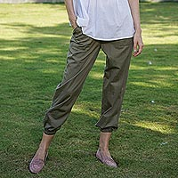 Sage Enzyme Wash Cotton Twill Joggers with Drawstring Waist,'Casual Sage'