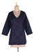 Embroidered cotton tunic, 'Lucknow Blossoms' - Hand Embroidered Navy Tunic with Maroon Flowers (image 2a) thumbail
