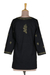 Embroidered cotton tunic, 'Midnight in the Garden' - Black Cotton Tunic with Hand Embroidered Details (image 2e) thumbail