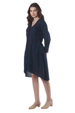 Embroidered cotton shirtdress, 'Lucknow Blossoms' - High-Low Dark Blue Embroidered Cotton Shirtdress