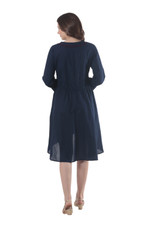 Embroidered cotton shirtdress, 'Lucknow Blossoms' - High-Low Dark Blue Embroidered Cotton Shirtdress