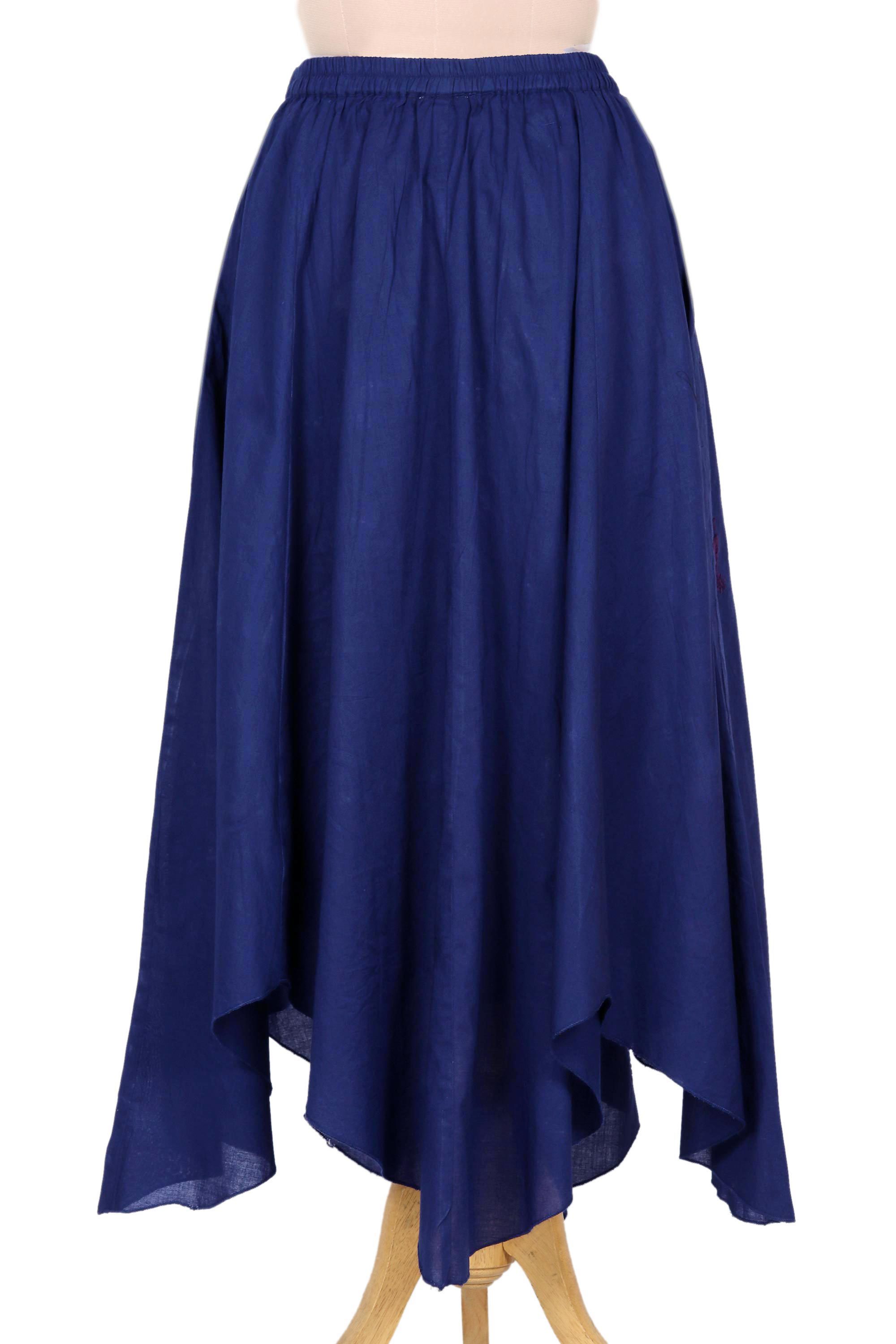 UNICEF Market Midnight Blue Embroidered Handkerchief Hem Skirt Navy