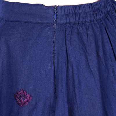 Embroidered cotton handkerchief skirt, 'Navy Bouquet' - Midnight Blue Embroidered Handkerchief Hem Skirt