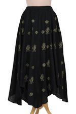 Embroidered cotton handkerchief skirt, 'Ebony Bouquet' - Ebony Black Embroidered Handkerchief Hem Skirt