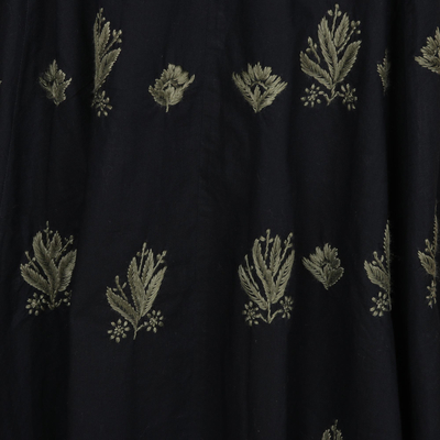 Embroidered cotton handkerchief skirt, 'Ebony Bouquet' - Ebony Black Embroidered Handkerchief Hem Skirt