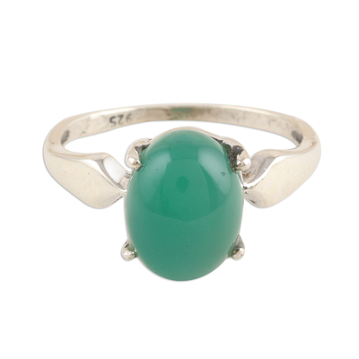 Green Onyx Cabochon Single Stone Ring