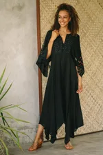 Embroidered crepe maxi dress, 'Dazzling Midnight' - Black Polyester Handkerchief Hem Embroidered Dress