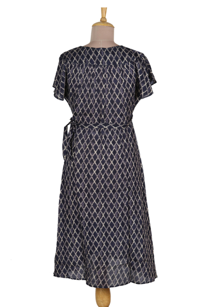 Viscose wrap dress, 'Creative Fusion in Indigo' - Beaded Indigo Viscose Wrap Dress