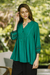 Embroidered viscose tunic, 'Vintage Viridian' - Embroidered Green Viscose Tunic thumbail