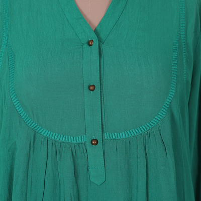 Embroidered viscose tunic, 'Vintage Viridian' - Embroidered Green Viscose Tunic
