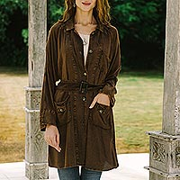 Stone Washed Brown Viscose Trench Coat,'Jaipur Fall'