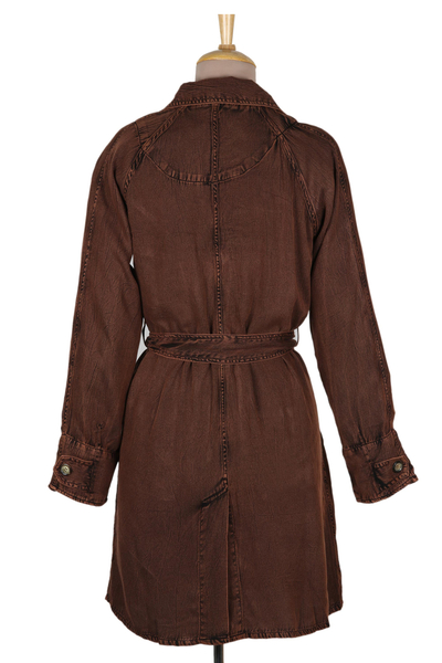 Viscose trench coat, 'Jaipur Fall' - Stone Washed Brown Viscose Trench Coat