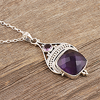 Checkerboard Amethyst Pendant Necklace 25 Carats,'Purple Royalty'