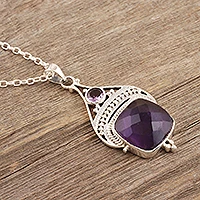 Amethyst pendant necklace, 'Purple Royalty' - Checkerboard Amethyst Pendant Necklace 25 Carats