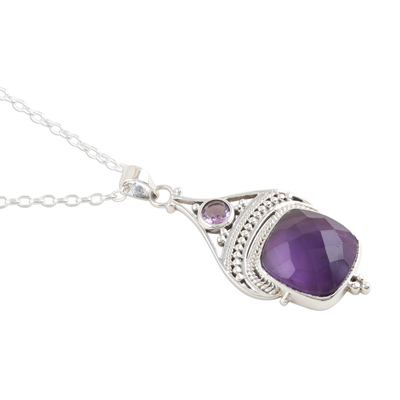 Amethyst pendant necklace, 'Purple Royalty' - Checkerboard Amethyst Pendant Necklace 25 Carats