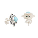 Larimar button earrings, 'Blossom in Blue' - Larimar and Sterling Silver Flower Button Earrings
