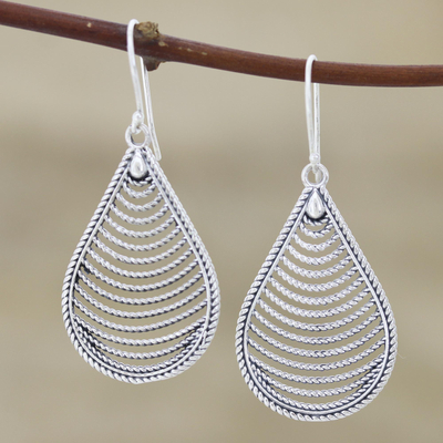 Sterling silver dangle earrings, 'Yamuna Tears' - Teardrop-Shaped Sterling Silver Earrings
