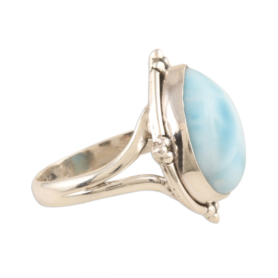 Larimar cocktail ring, 'Blue Glory' - Pear-Shaped Larimar and Sterling Silver Cocktail Ring