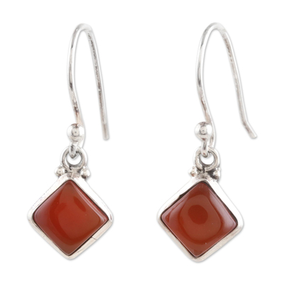 Carnelian dangle earrings, 'Happy Kites' - Square Carnelian Cabochon Dangle Earrings