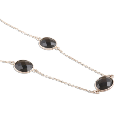 Long onyx station necklace, 'Captured Innocence' - Long Black Onyx Station Necklace
