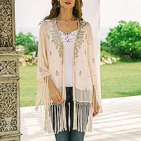 Chaqueta de crepé con pedrería, 'Bohemian Blush' - Chaqueta de crepé con pedrería y lentejuelas de la India