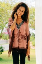 Embellished tie-dyed caftan, 'Gaya Sparkles' - Handmade Viscose Chiffon Tie-Dyed Caftan Tunic