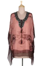 Embellished tie-dyed caftan, 'Gaya Sparkles' - Handmade Viscose Chiffon Tie-Dyed Caftan Tunic