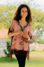 Embellished tie-dyed caftan, 'Gaya Sparkles' - Handmade Viscose Chiffon Tie-Dyed Caftan Tunic