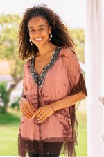 Embellished tie-dyed caftan, 'Gaya Sparkles' - Handmade Viscose Chiffon Tie-Dyed Caftan Tunic