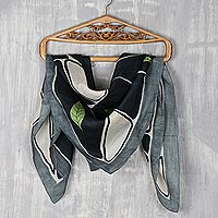 Hand-painted silk scarf, 'Leafy Maze' - Artisan Hand Painted Silk Scarf with Leaf Motif