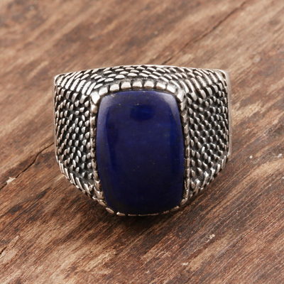 Men's lapis lazuli ring, 'Cobbled Path' - Men's Lapis Lazuli and Sterling Silver Ring