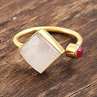 Featured review for Gold plated rainbow moonstone and chalcedony wrap ring, Appealing Fusion