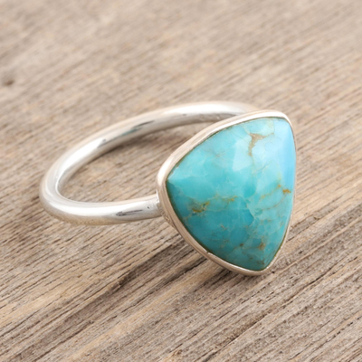 Sterling silver cocktail ring, 'Pyramid Charm' - Sterling Silver and Reconstituted Turquoise Cocktail Ring