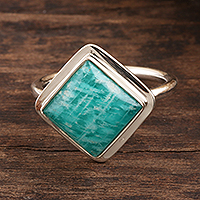 Square Amazonite Sterling Silver Cocktail Ring,'Blissfully Blue'