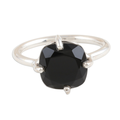 Faceted Black Onyx Sterling Silver Cocktail Ring