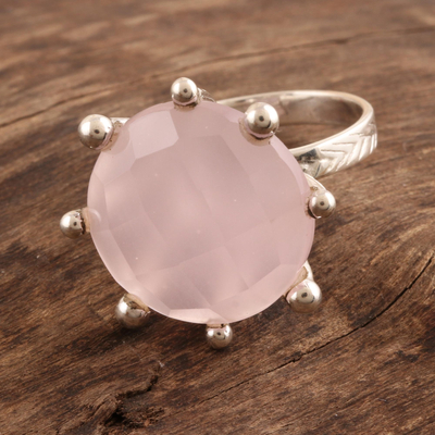 Rose quartz cocktail ring, 'Passionate in Pink' - Rose Quartz and Sterling Silver Cocktail Ring