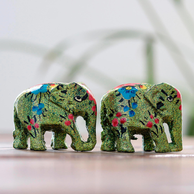 Handbemalte Figuren aus Pappmaché - Handbemalte Pappmaché-Elefantenfiguren (Paar)