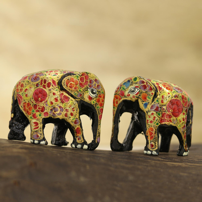 Figuritas de papel maché, (par) - Figuras de elefantes de papel maché multicolor (par)