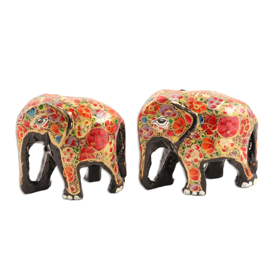 Figuren aus Pappmaché, (Paar) - Mehrfarbige Elefantenfiguren aus Pappmaché (Paar)