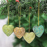 Papier mache ornaments, Kashmir Hearts (set of 4)