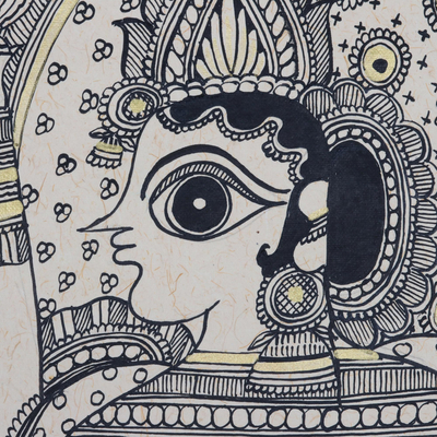 Madhubani painting, 'Goddess Lakshmi' - Madhubani Folk Art Painting of Hindu Goddess Lakshmi