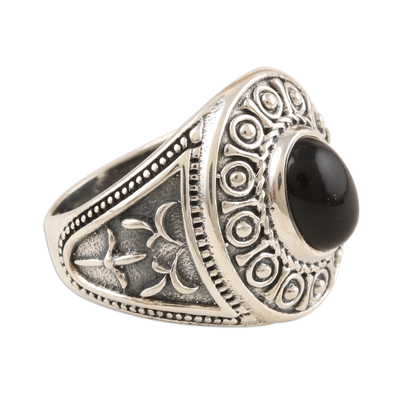 Onyx cocktail ring, 'Majestic at Midnight' - Sterling Silver Black Onyx Dome Ring
