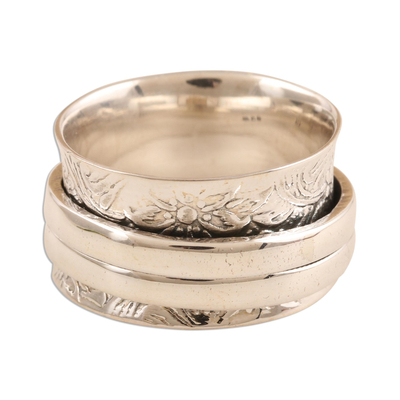 Sterling silver meditation spinner ring, 'Just Breathe' - Sterling Silver Inhale Exhale Meditation Spinner Ring