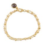 Gold plated smoky quartz charm bracelet, 'Golden Power' - 18k Gold Plated Beaded Charm Bracelet