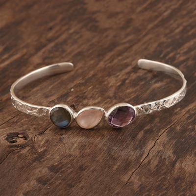 Multi-gemstone cuff bracelet, 'Captivating Trio' - Multi-Gemstone Cuff Bracelet with Labradorite