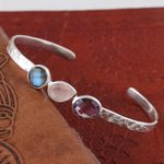 Multi-gemstone cuff bracelet, 'Captivating Trio' - Multi-Gemstone Cuff Bracelet with Labradorite