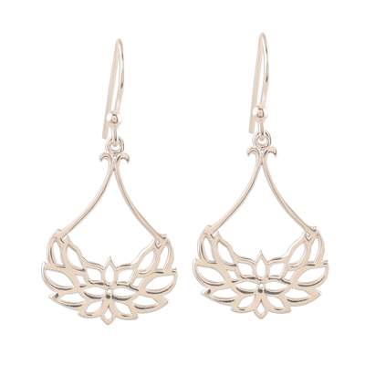 Sterling silver dangle earrings, 'Gentle Lotus' - Openwork Lotus Blossom Sterling Silver Earrings