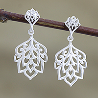 Sterling silver dangle earrings, 'Jali Acanthus' - Acanthus Leaf Sterling Silver Dangle Earrings
