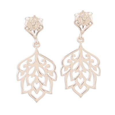 Sterling silver dangle earrings, 'Jali Acanthus' - Acanthus Leaf Sterling Silver Dangle Earrings